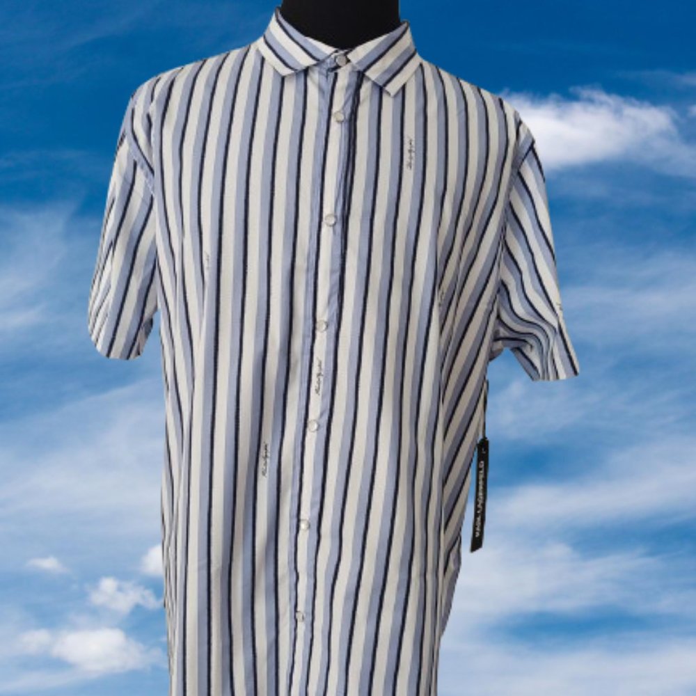 KARL LAGERFELD PARIS PEARL SNAP MEN SHORT SLEEVE DRESS SHIRT - SIZE XXL